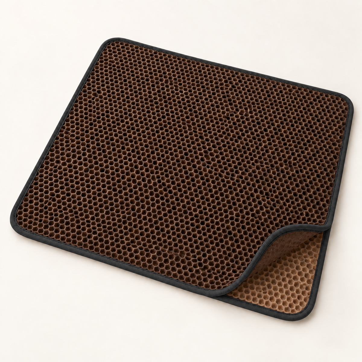 Single brown double-layer EVA cat litter mat with dark trim, Large